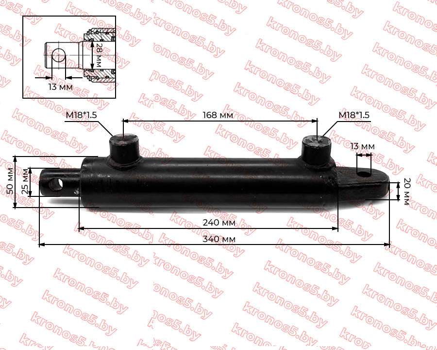 «Гидравлический цилиндр передней навески к минитрактору R195/195N L=300 мм» - фото