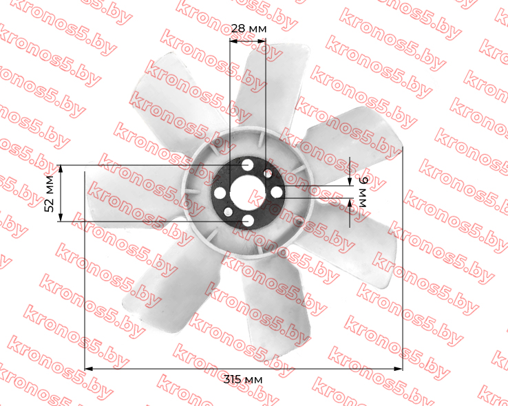 «Вентилятор охлаждения радиатора Ø315 мм. (крыльчатка) КМ385ВТ» - фото 3