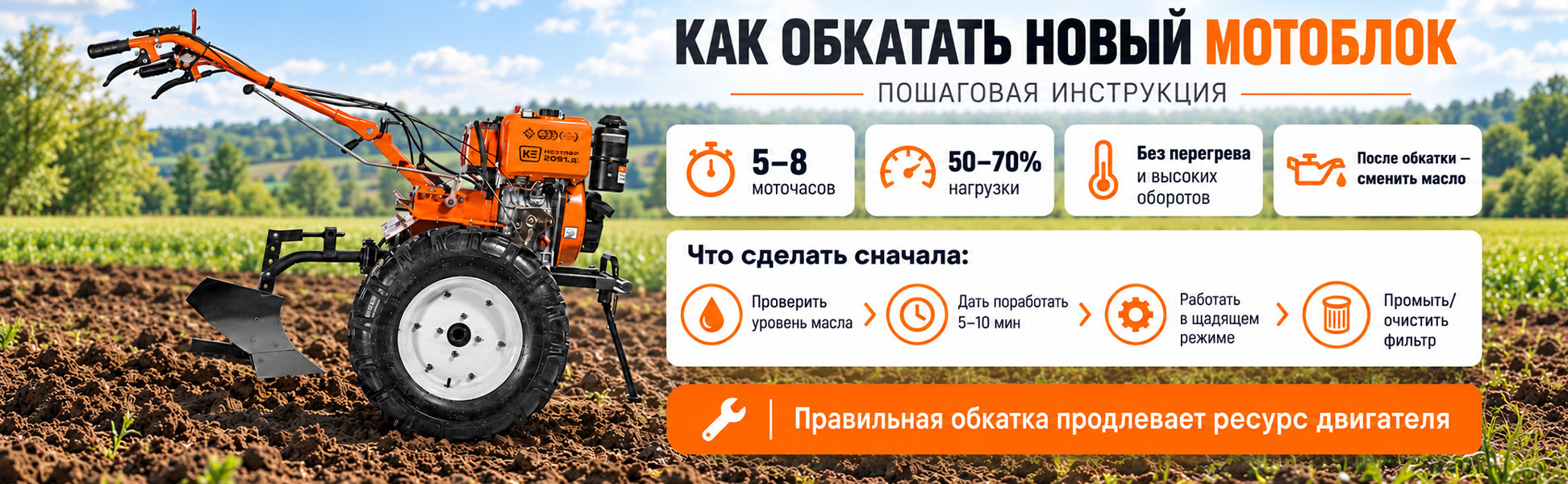 Как обкатать новый мотоблок правильно: пошаговая инструкция