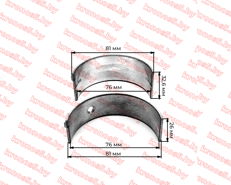 «Вкладыши коренные к-т STD TY295 (JD295) для коренной шейки D=75 мм» - фото 3