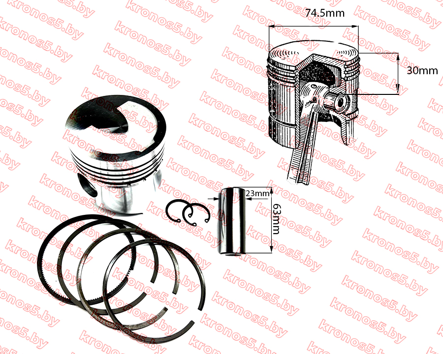 «Поршневой комплект без пальца R175 175N 75 мм» - фото