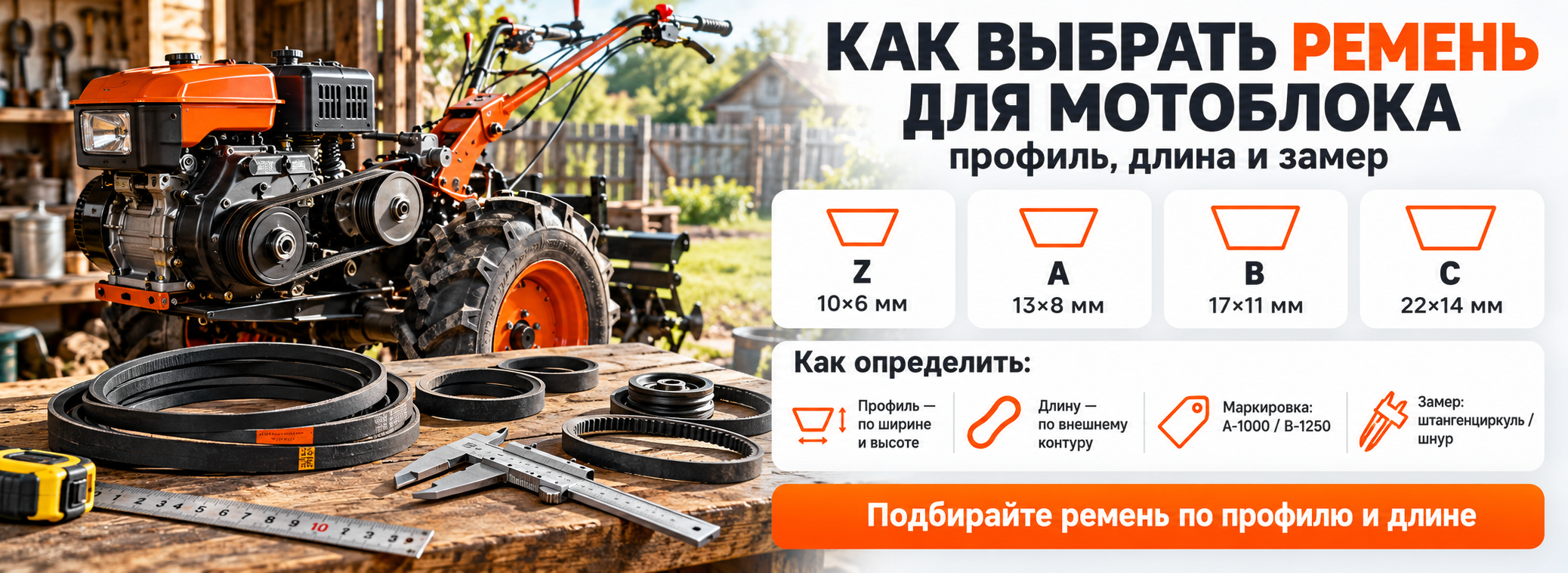 Как выбрать ремень для мотоблока: профиль, длина и замер
