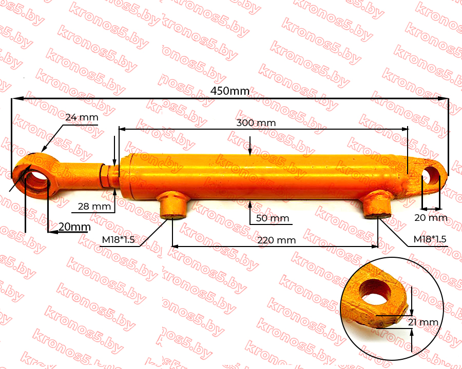 «Гидравлический цилиндр к минитрактору L=450 мм под 2 шланга» - фото