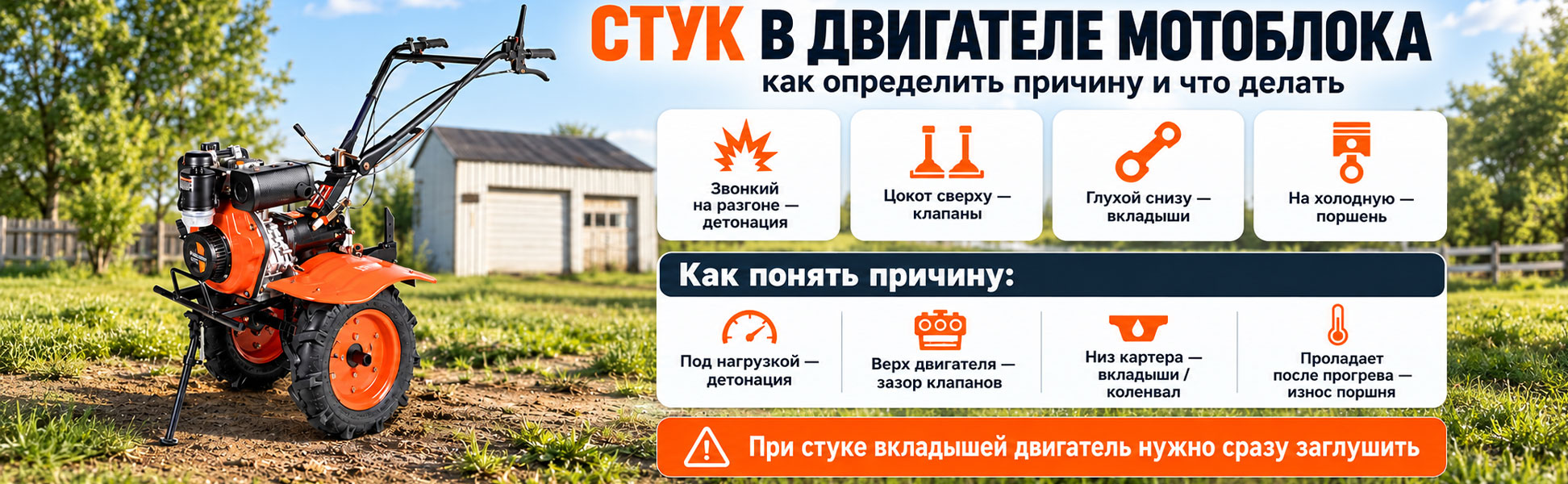 Стук в двигателе мотоблока: как определить причину и что делать