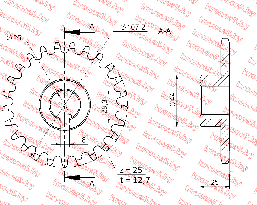 «Звездочка цепная сортировочного стола Z-25 Ф=25 мм Anna» - фото 2