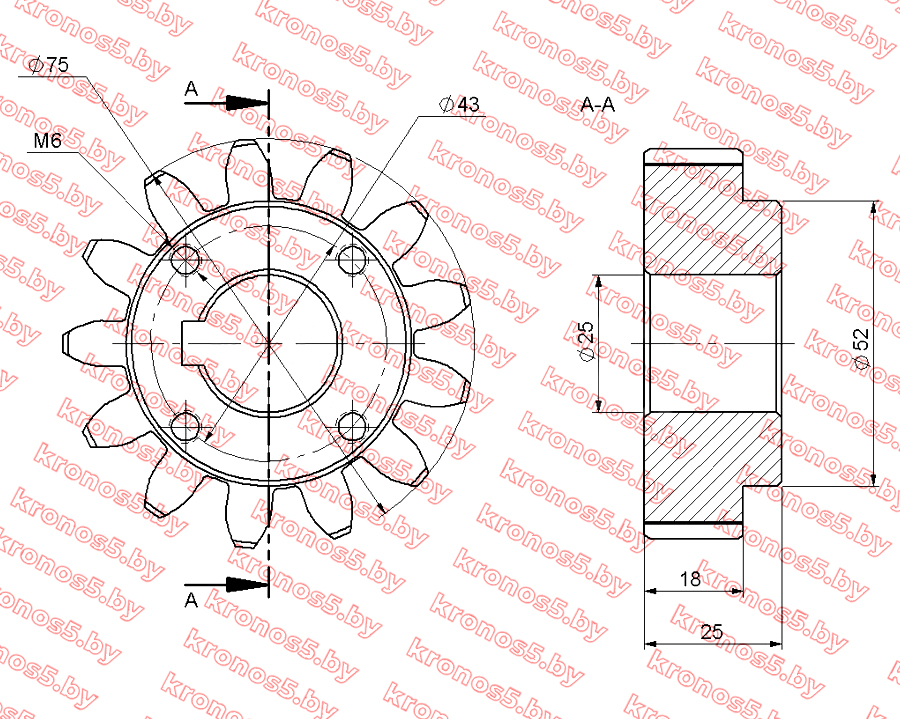«Шестерня верхнего шкива транспортера горки Z-13 (4 отверстия) Anna» - фото 4