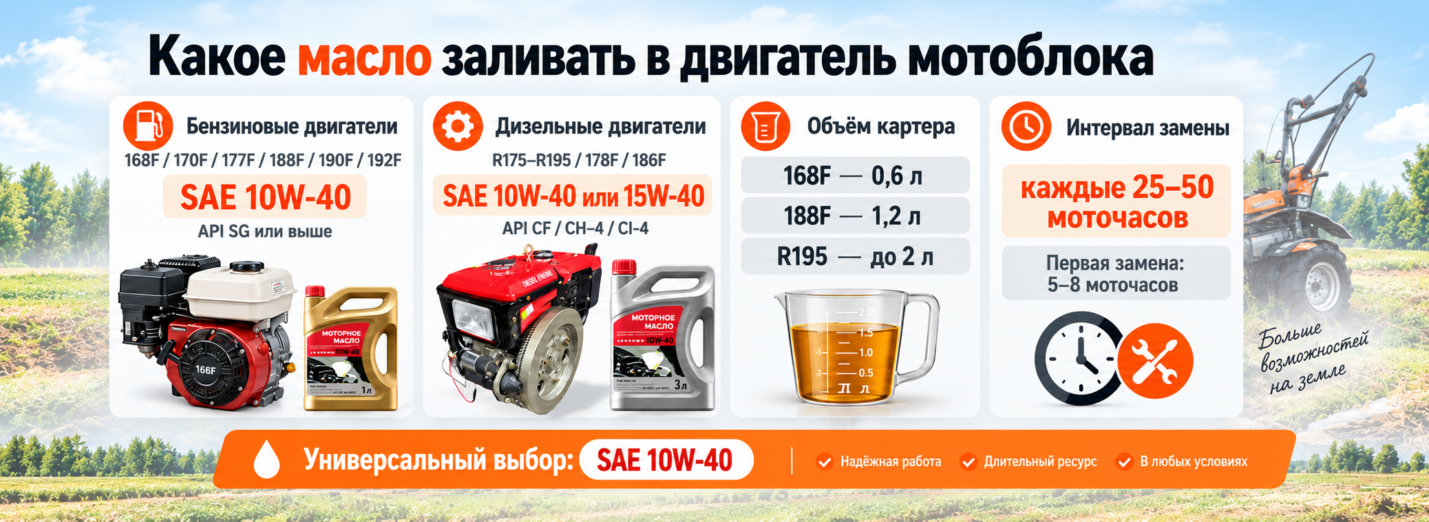 Какое масло заливать в двигатель мотоблока: SAE, API и объём