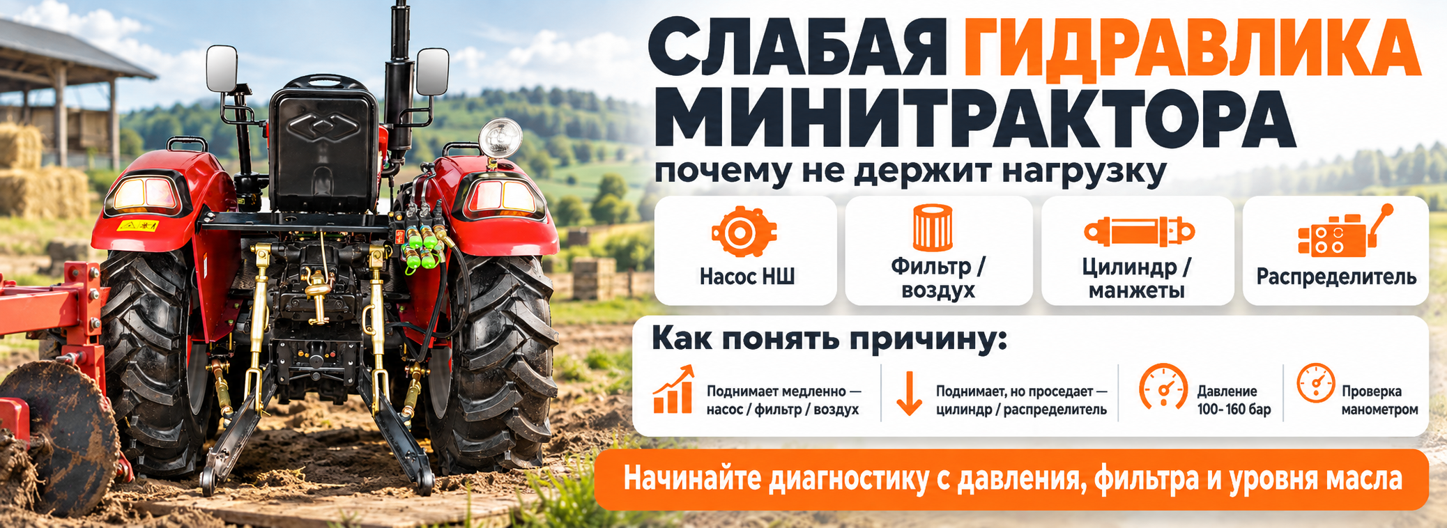 Слабая гидравлика минитрактора: почему не держит нагрузку
