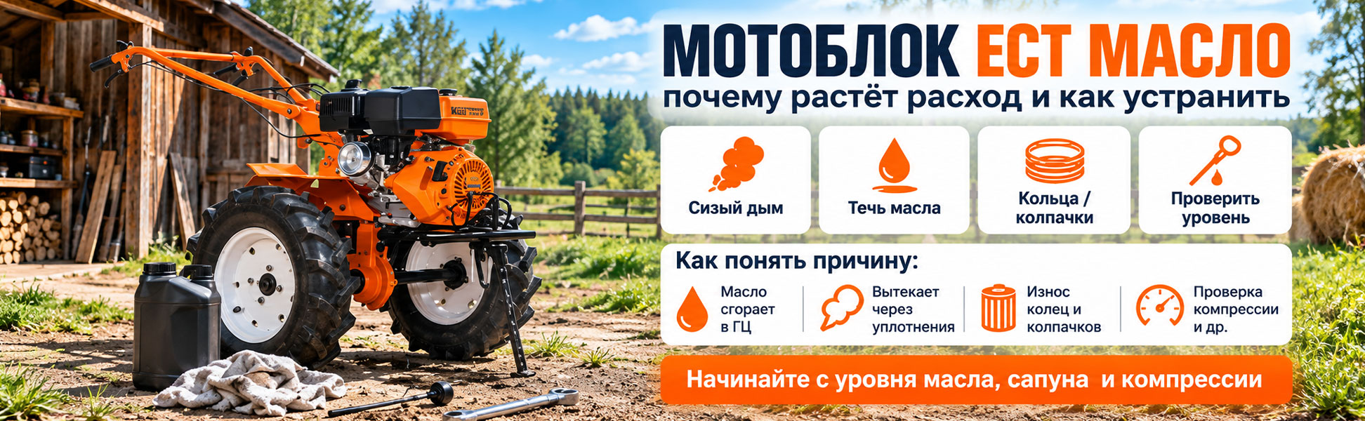 Мотоблок ест масло: почему растёт расход и как устранить